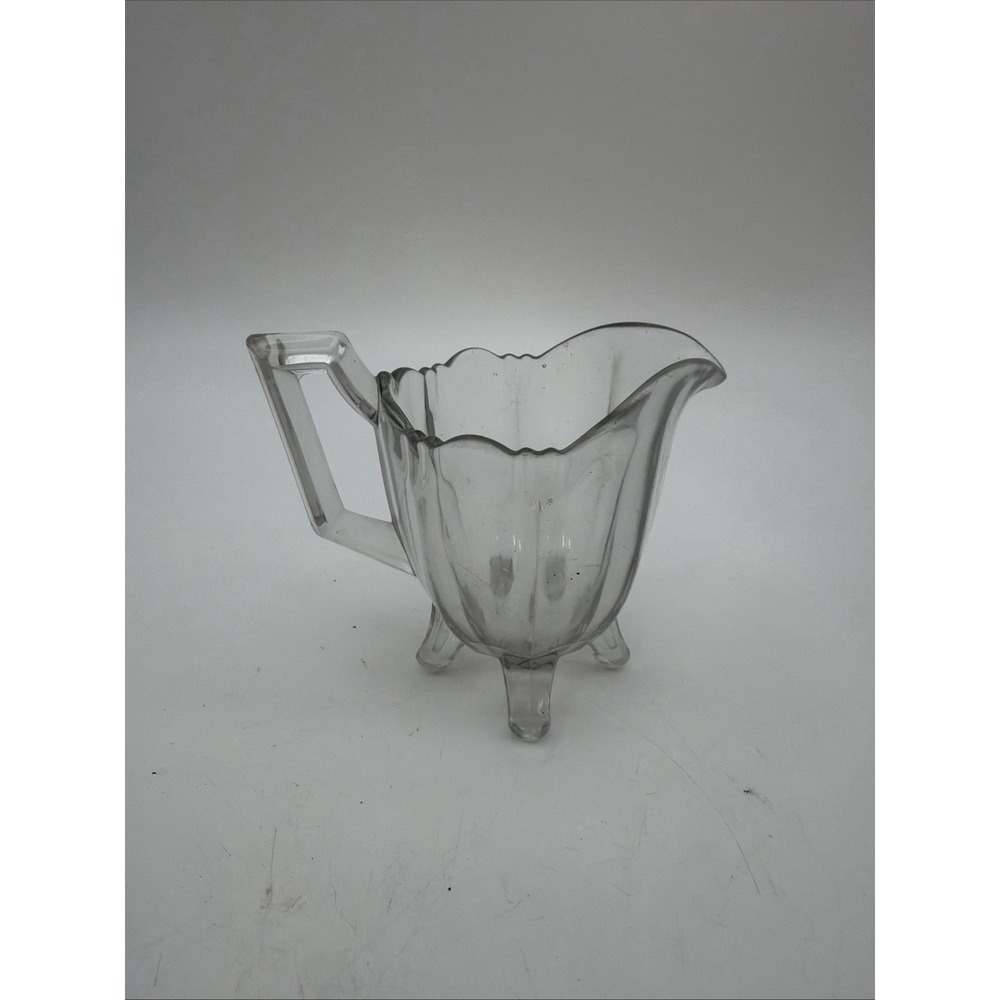 Vintage Indiana Clear Glass 4 Footed Creamer Scallop Rim